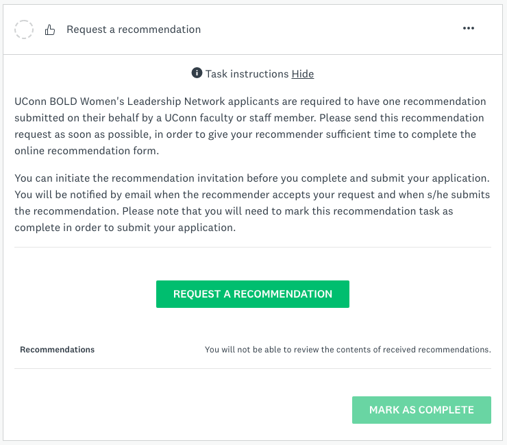 Image of recommendation task before any information has been entered.