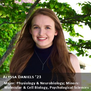 OUR Peer Research Ambassador Alyssa Daniels '23, Major: Physiology & Neurobiology.