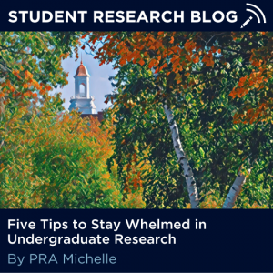 Student Research Blog. Five Tips to Stay Whelmed in Undergraduate Research. By PRA Michelle.