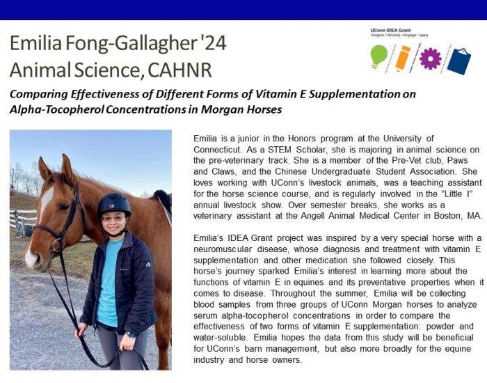UConn IDEA Grant Bio for Emilia Fong-Gallagher 24, Animal Science major.