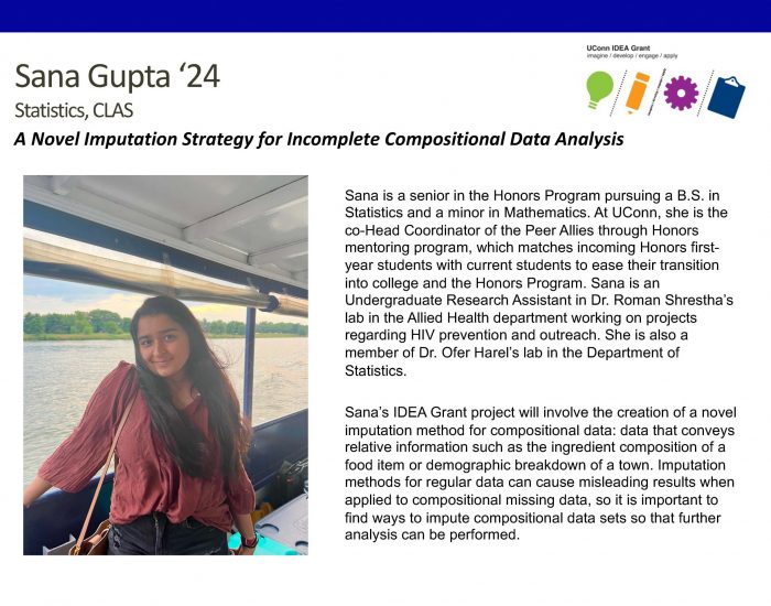 Sana Gupta '24, Statistics, A Novel Imputation Strategy for Incomplete Compositional Data Analysis.