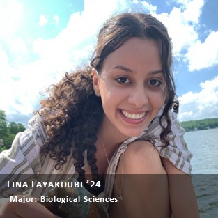 OUR Peer Research Ambassador Lina Layakoubi '24, Major: Biological Sciences.